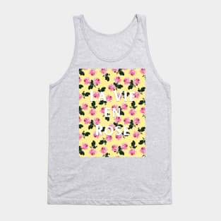 La Vie En Rose - pink scattered vintage roses on yellow, pink tee Tank Top